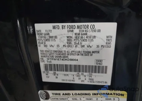 2013 Ford F-150 Fx4 from USA, damaged, VIN 1FTFW1ET4DKD58004